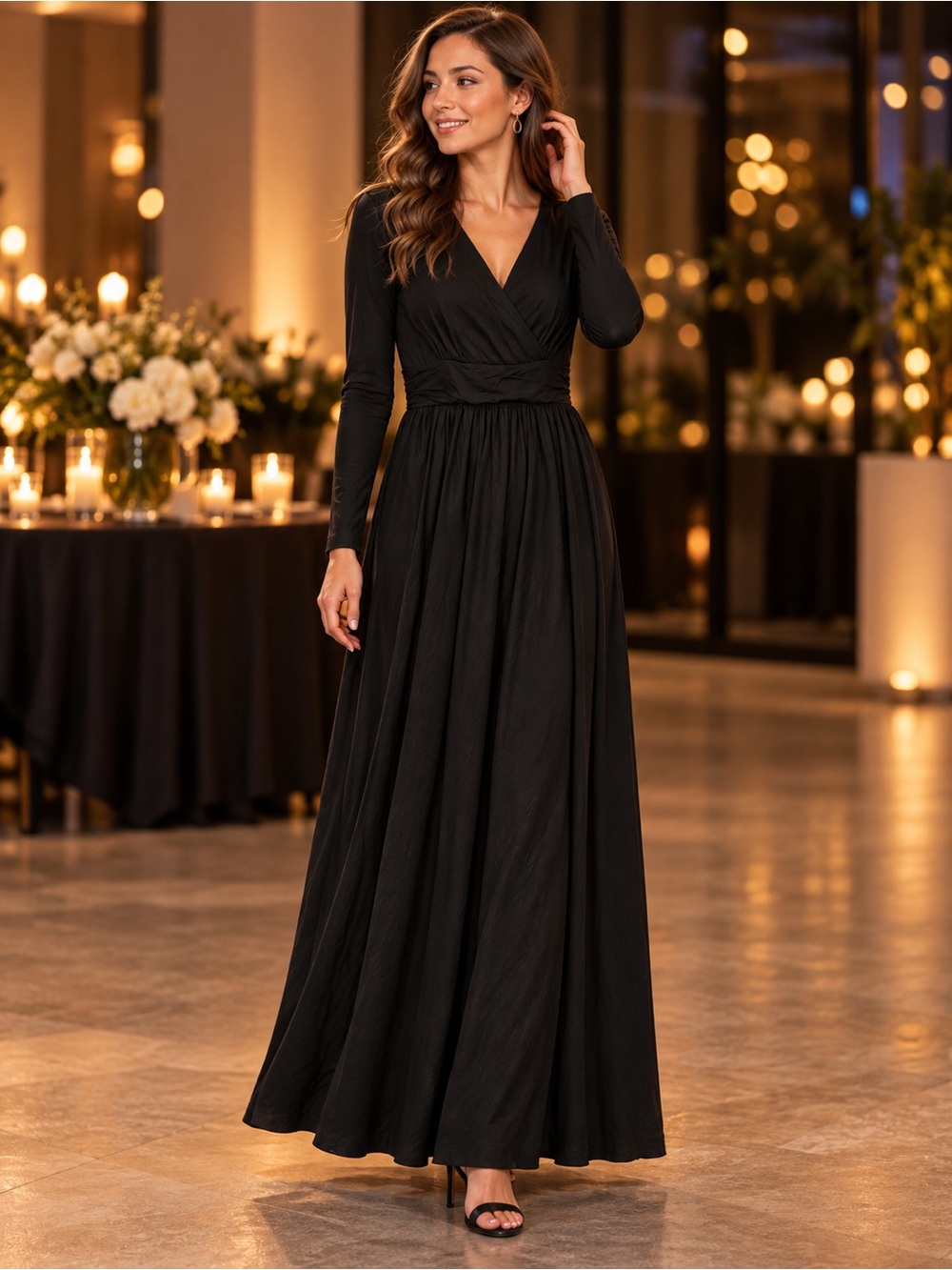 A26.LB Black Long Sleeve V-Neck Maxi Dress
